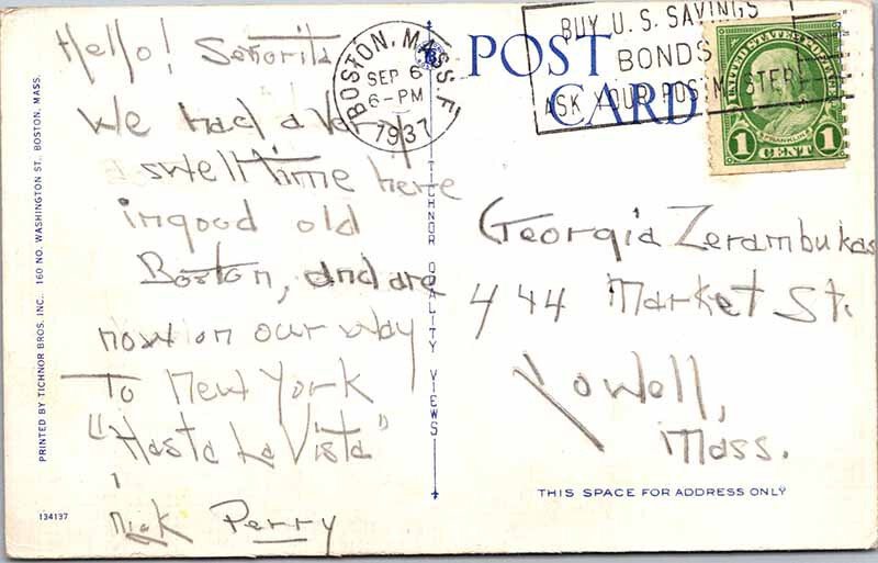 Postcard BUILDING SCENE Boston Massachusetts MA AK7728