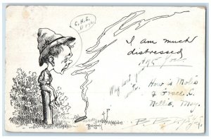 c1905 Man Caricature Cigarette Distressed Worcester Massachusetts MA Postcard