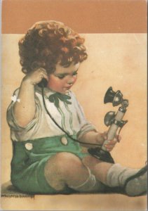 Children's Art Postcard - Child Using a Telephone, Vintage Magazine Co RR17333