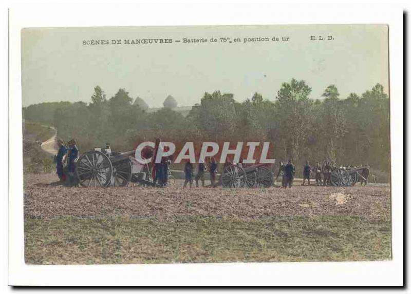 Postcard Former Army Scenes Laborers battery 75 in the firing position (guns)