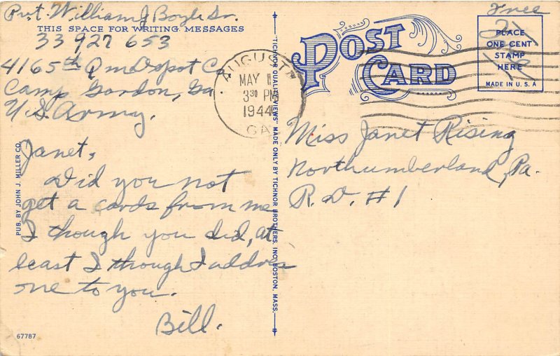 Augusta Georgia 1944 Soldiers Postcard Post Office