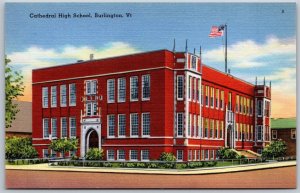 Vtg Burlington Vermont VT Cathedral High School 1940s Linen View Postcard