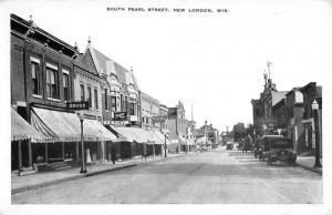 New London Wisconsin Pearl Street Scene Store Fronts Antique Postcard K16196