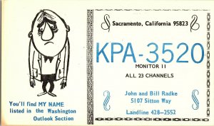 QSL Radio Card From Sacramento California KPA-3520