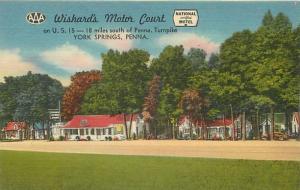 YORK SPRINGS, PA    WISHARD'S MOTOR COURT  1940s Roadside Linen   Postcard