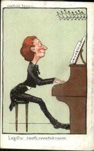 Comic Caricature Man in Tuxedo Playing Piano LEGATO c1910 Postcard