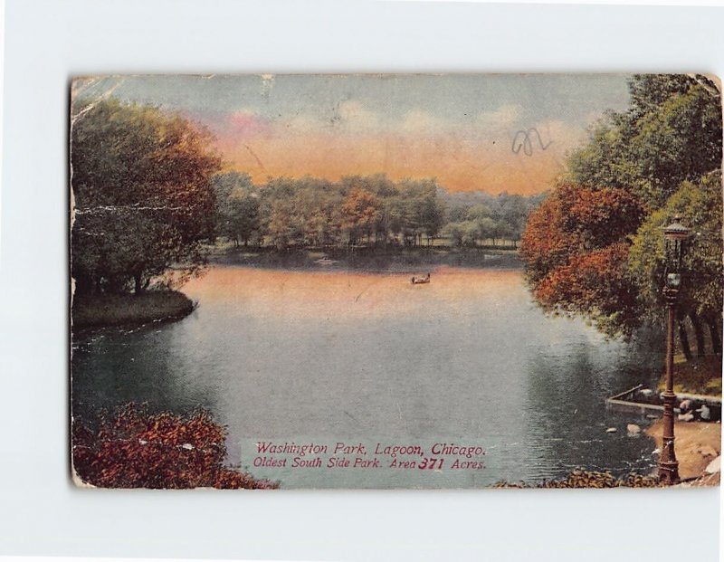 Postcard Oldest South Side Park Lagoon Washington Park Chicago Illinois USA