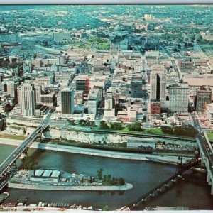 1966 Saint Paul MN Downtown Birds Eye Skyline Navy Island Mississippi River A224