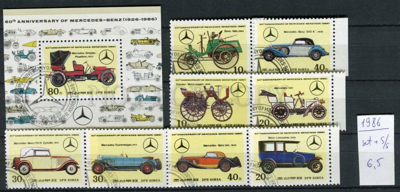 265149 KOREA 1986 year used stamps set+S/S Mercedes-Benz CARS