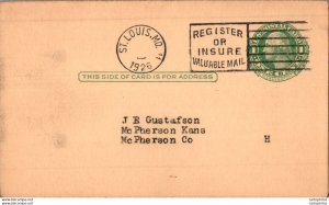 US Postal stationery 1c St Louis 1926 to Mcpherson