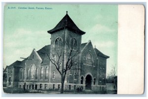 c1910's View Of Christian Chruch Parsons Kansas KS Antique Unposted Postcard