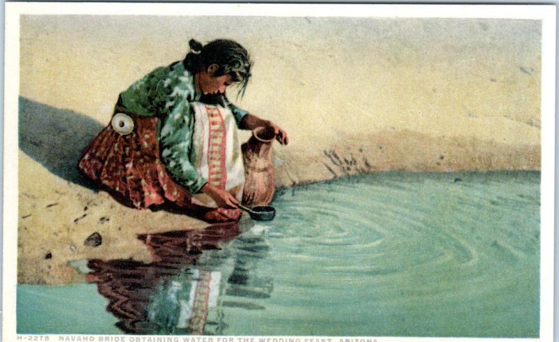 ARIZONA, AZ  Native American NAVAJO BRIDE Water for WEDDING FEAST 1910s Postcard