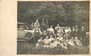 Vintage people group photo postcard automobiles classic cars horse