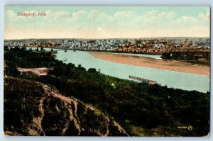 Calgary Alberta Canada Postcard View of River Buildings Bridge c1910