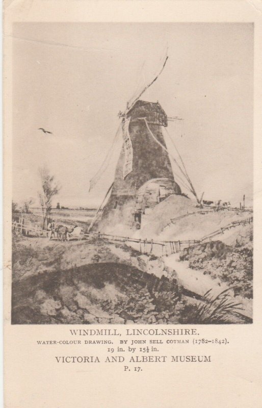 WINDMILL, LINCOLNSHIRE By JOHN SELL COTMAN, V&A - Vintage Art POSTCARD