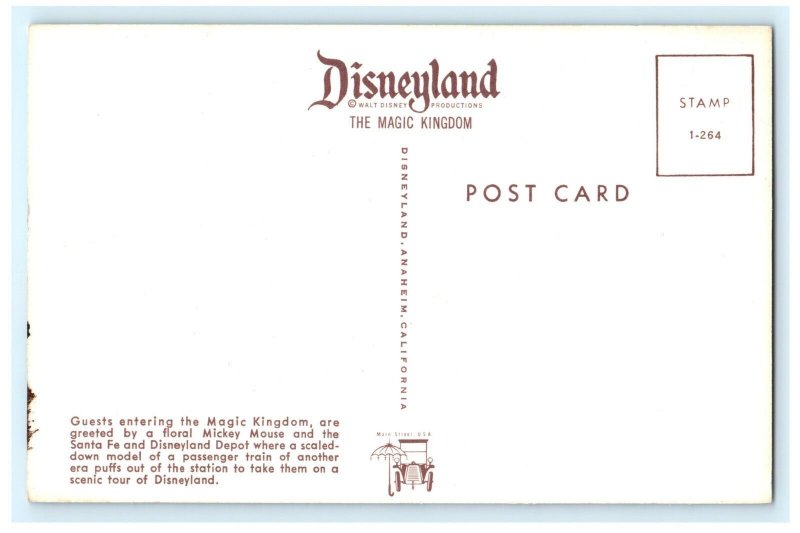 Greetings From Disneyland Main Street Train Station CA California Postcard Ek18