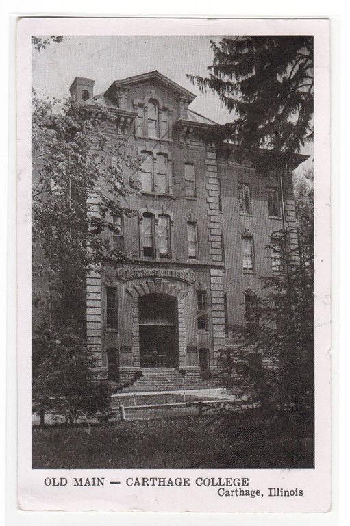 Old Main Carthage College Carthage Illinois 1952 postcard