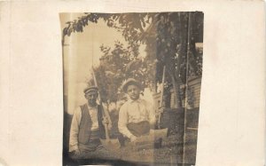 c1910 RPPC Real Photo Postcard Men with Shovels Dig Hole Grave? Gravediggers