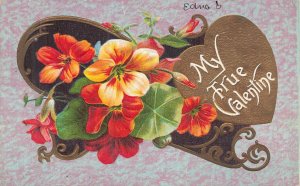 1909 Wheeling WV Valentine Postcard, Embossed Flowers, My True Valentine