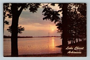 Lake Village AR- Arkansas, Lake Chicot, Sunset on Lake, Chrome Postcard