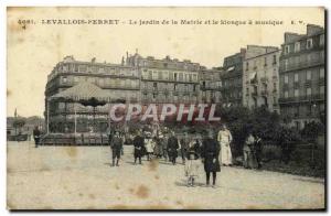 Postcard Old Levallois Perret The Garden of City Hall and the Music Kiosk Chi...