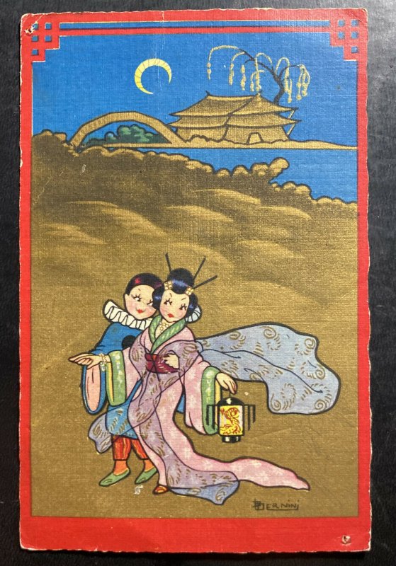 Mint Italy Comic Picture Postcard China Chinese Couple 