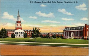 Vtg 1940s Campus Scene High Point College North Carolina NC Linen Postcard