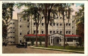 Waterville, ME Maine   ELMWOOD HOTEL & Vintage Automobile  ca1920's Postcard