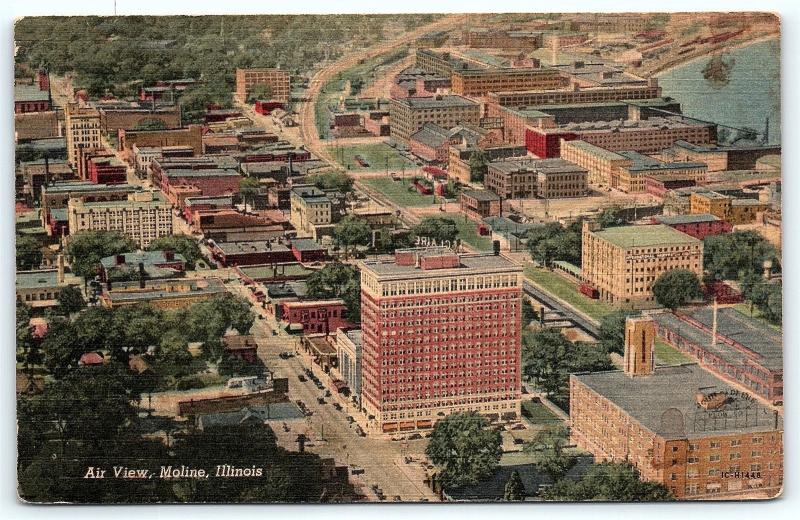 Postcard IL Moline Aerial Air Birds Eye View of City Vintage Linen R20