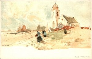 South Holland Netherlands Katwijk Ruddiers Artist c1900-20s Vintage Postcard