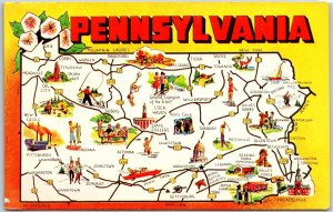 Harrisburg Pennsylvania PA, Keystone State, Map, Greetings Vintage Postcard