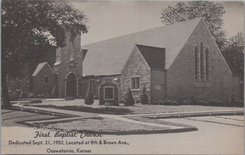 Postcard First Baptist Church Osawatomie Kansas KS