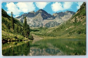 1960 Aspen Colorado CO Postcard Maroon Bells Lake South Peaks Rocky Mountains