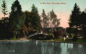 Vintage Postcard 1910's In Elm Park Worcester MA Massachusetts Water & Bridge