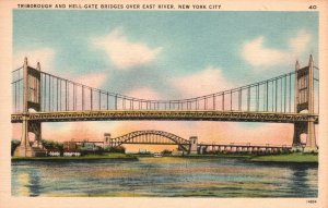 Vintage Postcard 1920's Triborough Hell-Gate Bridges East River York City N.Y.