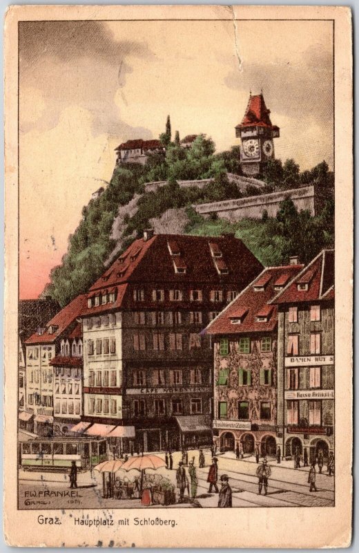 1910 Graz Hauptplatz Mit Schloberg Austria Buildings Apartments Posted Postcard