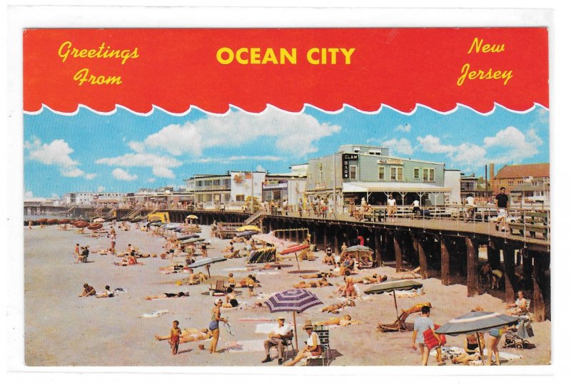 NJ Greetings from Ocean City New Jersey Beach Boardwalk Jack Freeman Postcard