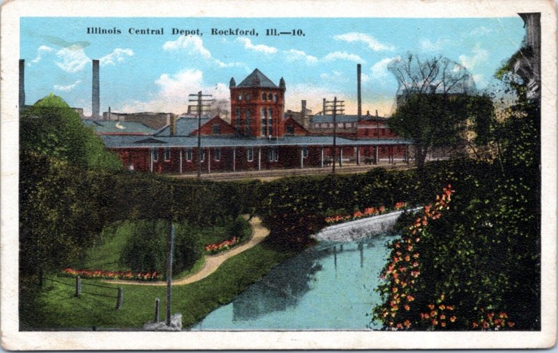 Postcard IL Rockford - Illinois Central Depot
