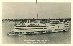 President Sight Seeing Harbor Trip New Orleans RPPC Photo Postcard 21-1805