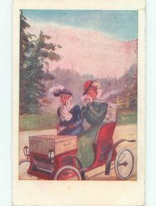 Pre-Linen WOMEN DRIVING IN VERY OLD AUTOMOBILE CAR AB8088