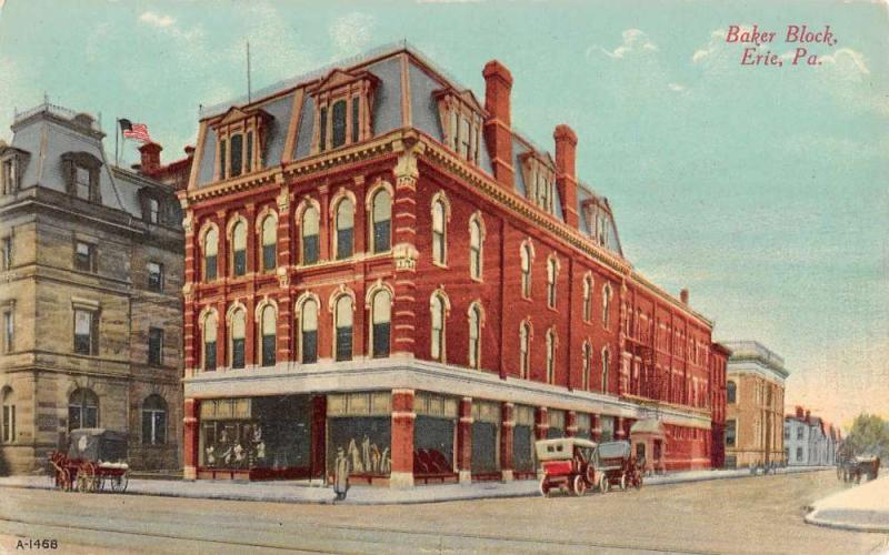 Erie Pennsylvania Baker Block Street Scene Antique Postcard K28107