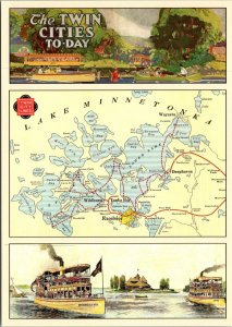 Lake Minnesota 1900 Street Route Map Minnehaha Steamer Ship Minnesota Postcard