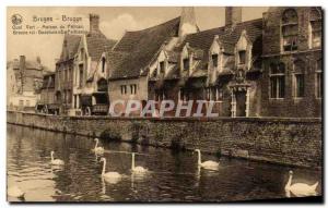 Old Postcard Belgium Bruges Quai Vert House pelican