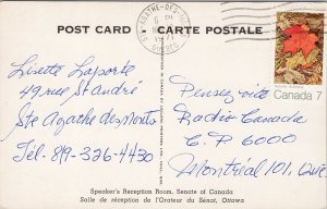 Ottawa ON Senate of Canada Speaker's Reception Room c1971 Postcard G16