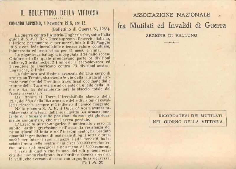 Italian military CARLO DELCROIX Belluno victory bulletin WW1 Vittorio Emanuele