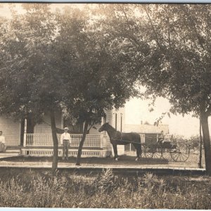 c1907 Hudson, SD Lovely Family @ Farmhouse RPPC House Horse Cart Hammock PC A167