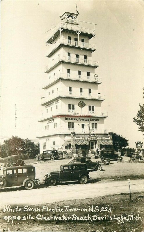 MI, Devils Lake, Michigan, White Swan Electric Tower, US HWAY 223, RPPC