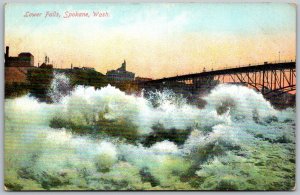 Spokane Washington c1910 Postcard Lower Falls Bridge
