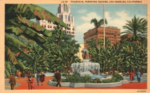 Vintage Postcard 1942 Fountain Pershing Square Fountain Los Angeles California