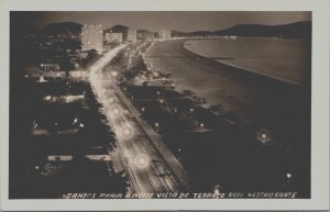 Brazil Santos Praia A Noite Vista Do Terraco Roof Restaurante Vintage RPPC C135